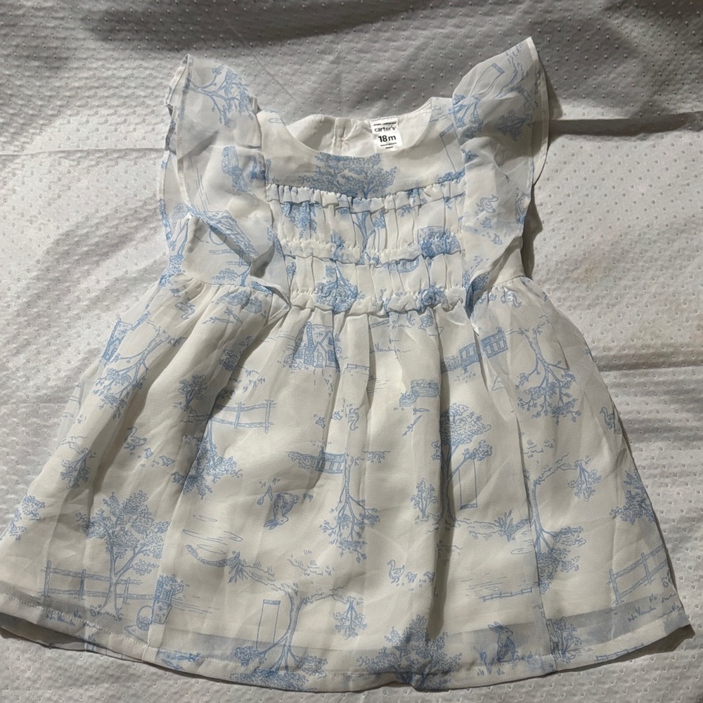 Carter's White and Blue Kids Dress